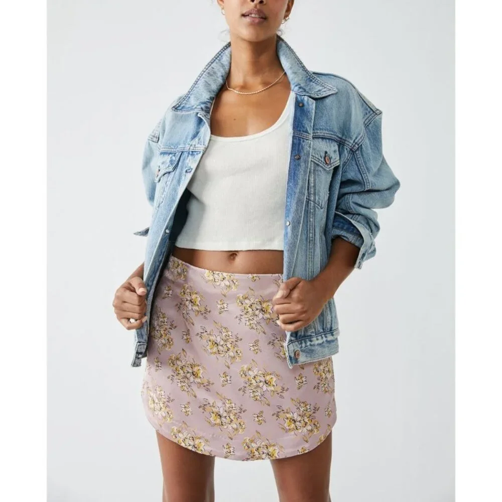NWT Women's FREE PEOPLE All Dressed Up Mini Skirt / Pink Combo | Size 6
